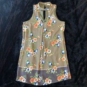 Short, Sleeveless Floral Dress, Keyhole Front Detail